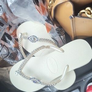 Havaianas swarovski crystal evil eye flip flops